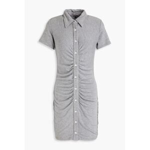 MONROW Mélange Ruched French Terry Mini Dress Gray Bodycon Stretch Small